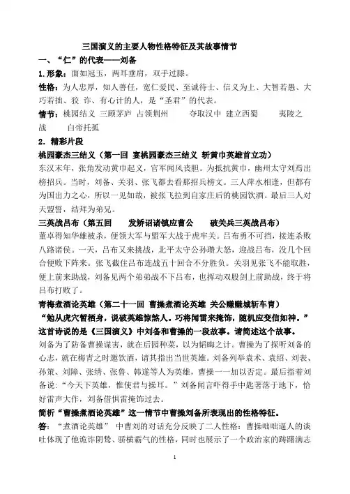 三国演义主要情节和人物