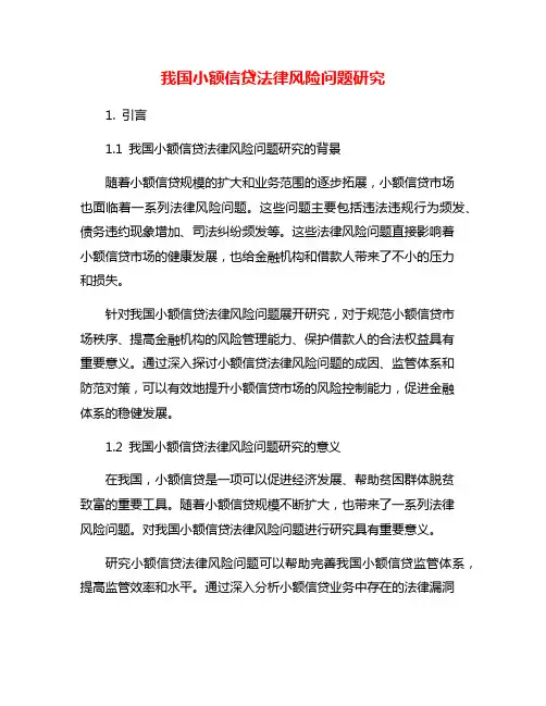 我国小额信贷法律风险问题研究