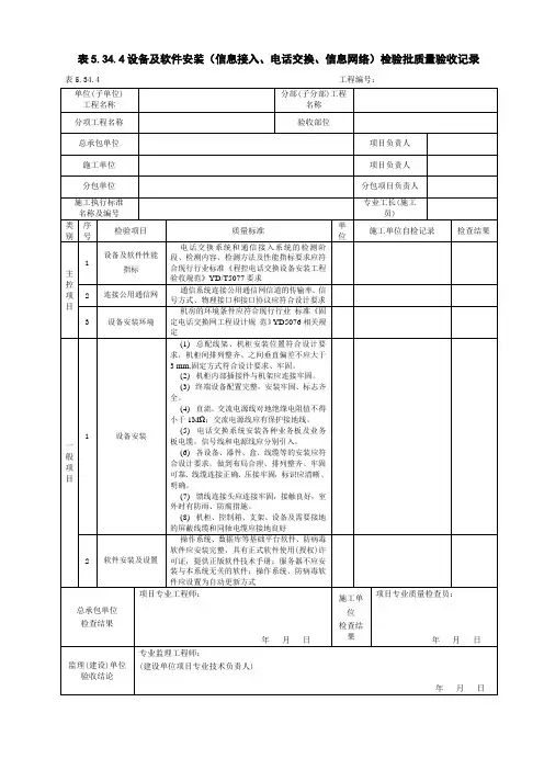 设备及软件安装(信息接入、电话交换、信息网络)检验批质量验收记录