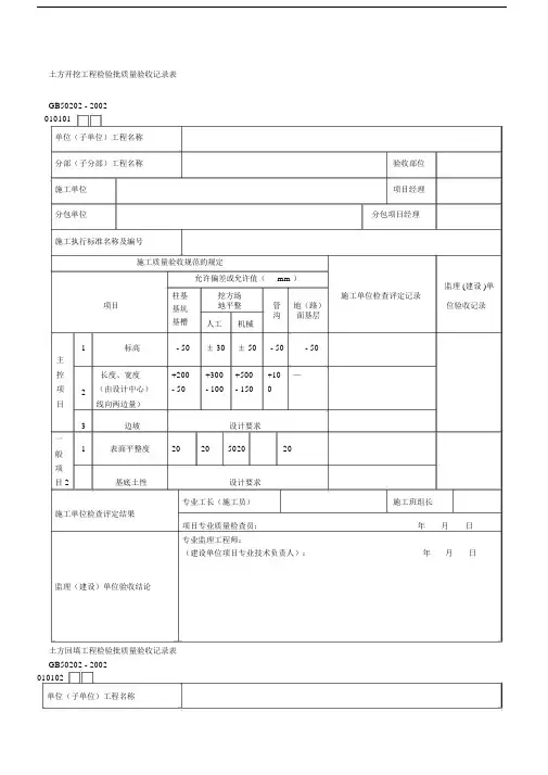 土方开挖工程检验批质量验收记录表.doc