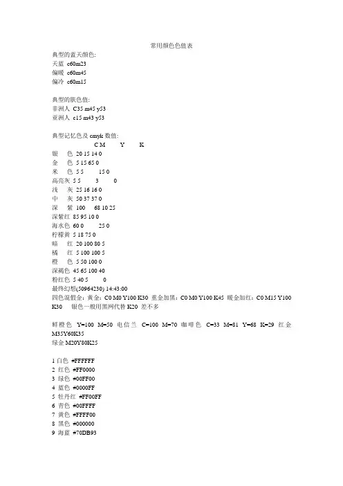 常用颜色色值表