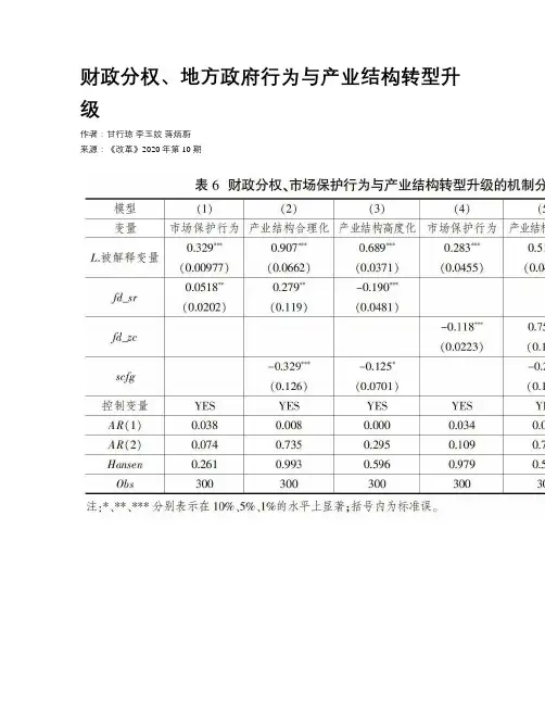 财政分权、地方政府行为与产业结构转型升级
