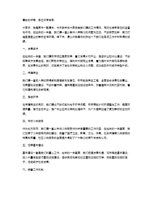 《副镇长述职报告》