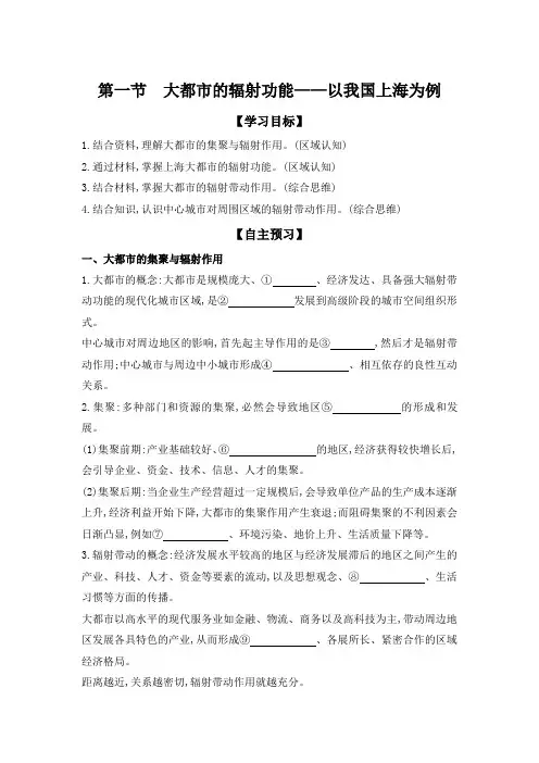2.1大都市的辐射功能以我国上海为例学案高二地理选择性必修2