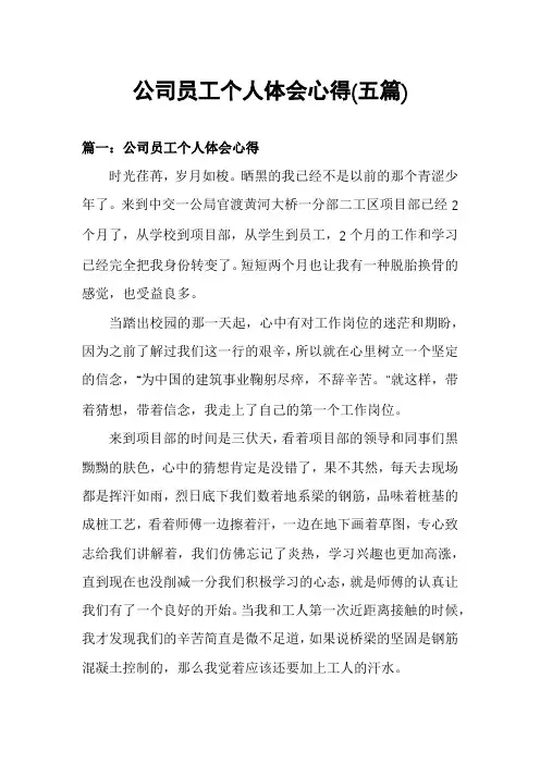公司员工个人体会心得(五篇)