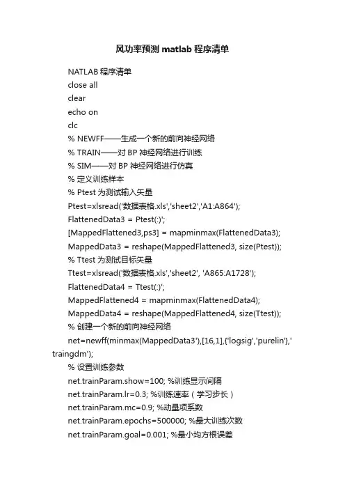 风功率预测matlab程序清单