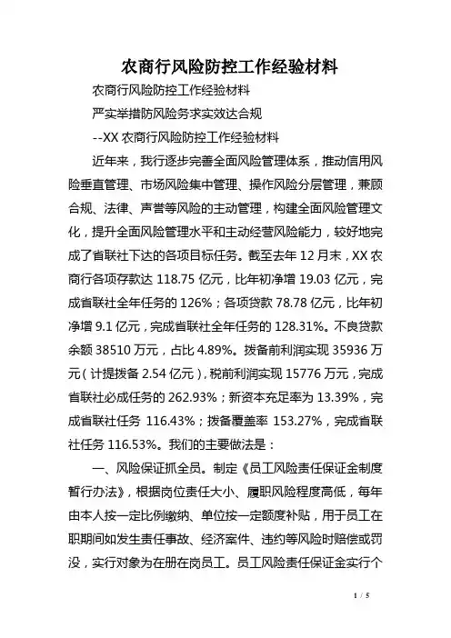 农商行风险防控工作经验材料