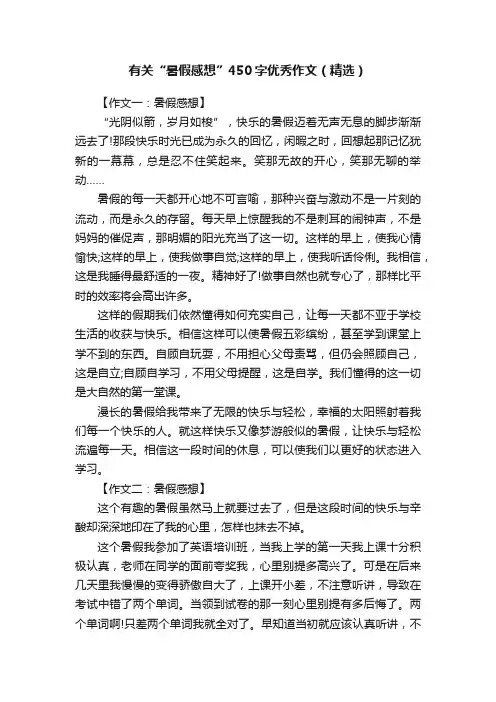 有关“暑假感想”450字优秀作文（精选）