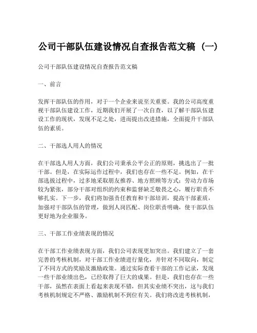 公司干部队伍建设情况自查报告范文稿 (一)