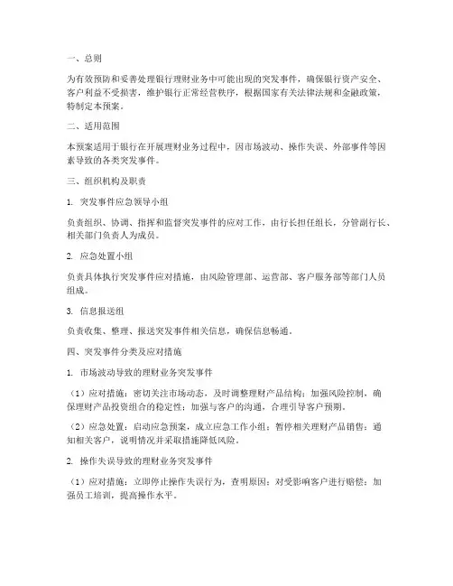 银行理财突发事件应急预案