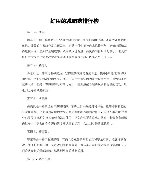 好用的减肥药排行榜