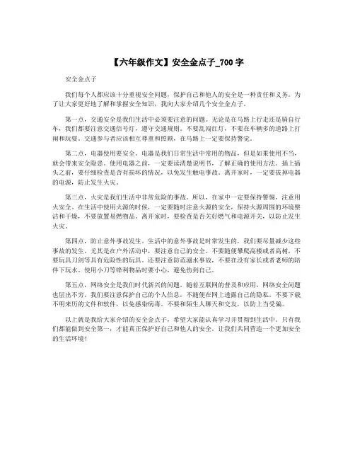 【六年级作文】安全金点子_700字