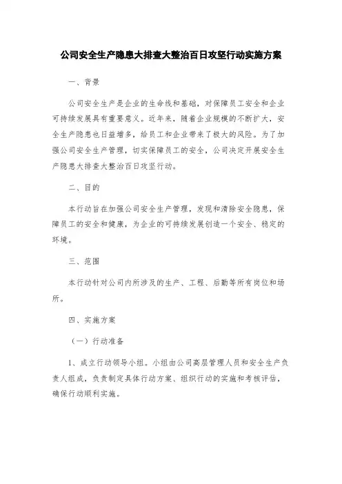 公司安全生产隐患大排查大整治百日攻坚行动实施方案