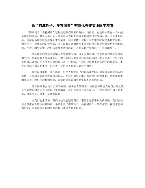 论“狗拿耗子,多管闲事”初三优秀作文800字左右