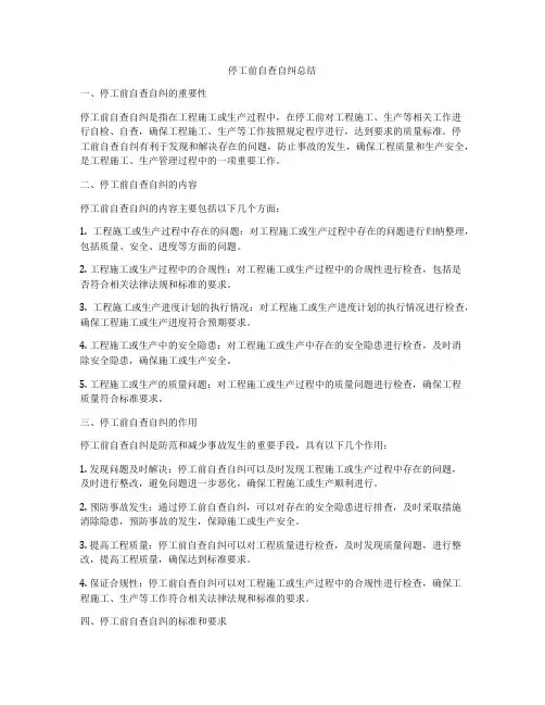 停工前自查自纠总结