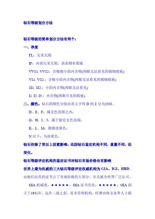 钻石等级划分方法