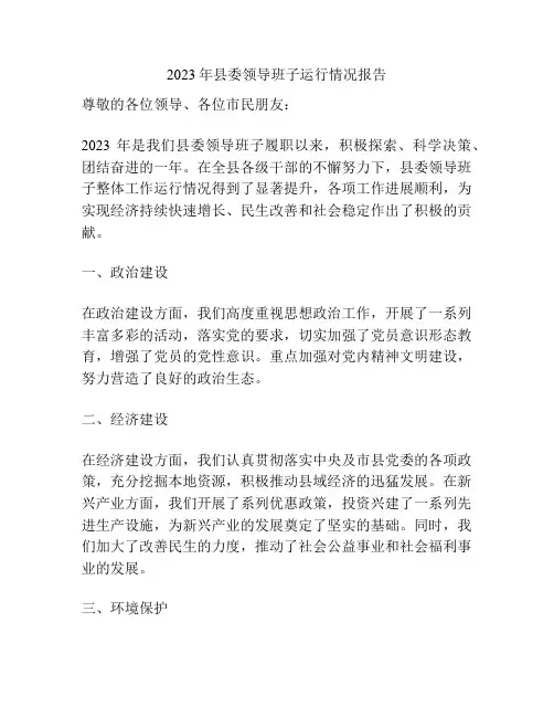 县委领导班子运行情况报告