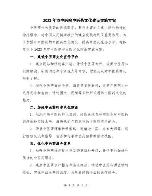 2023年市中医院中医药文化建设实施方案