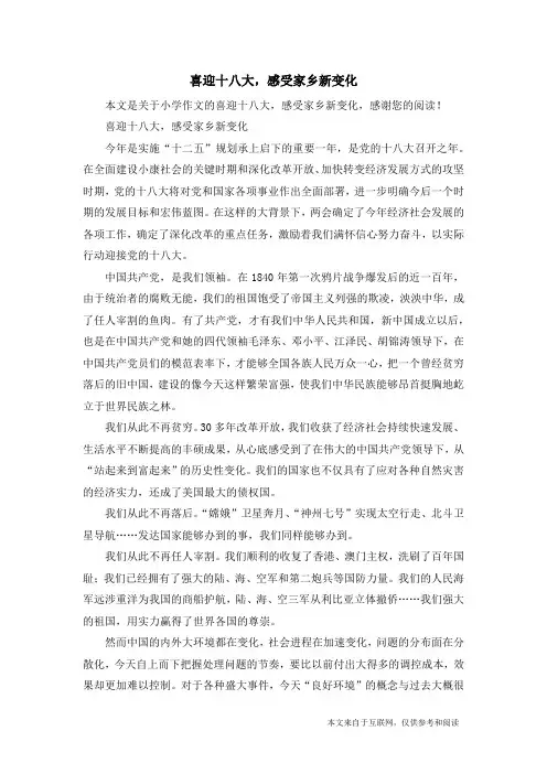 喜迎十八大,感受家乡新变化_小学作文