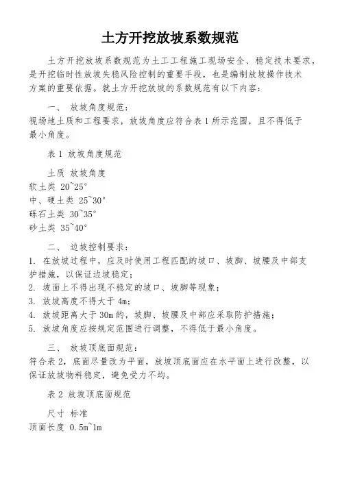 土方开挖放坡系数规范