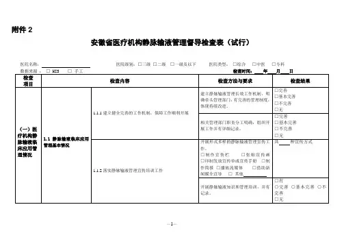 静脉输液管理督导检查表
