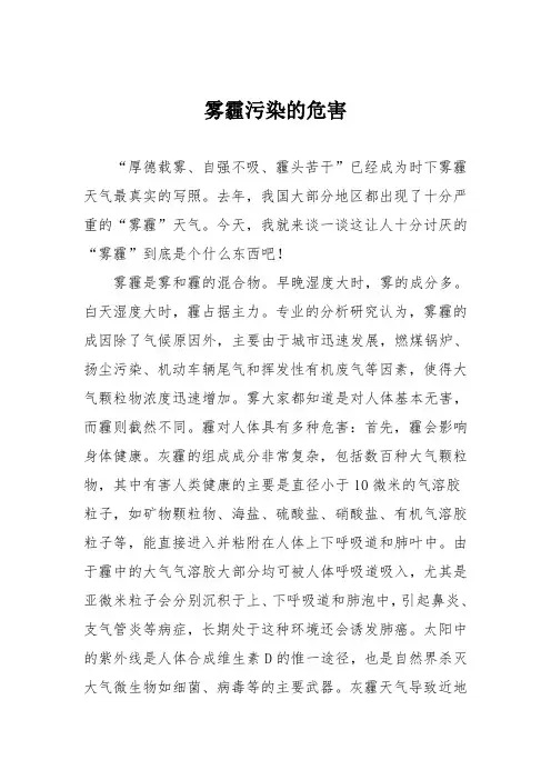 初中议论文作文：雾霾污染的危害