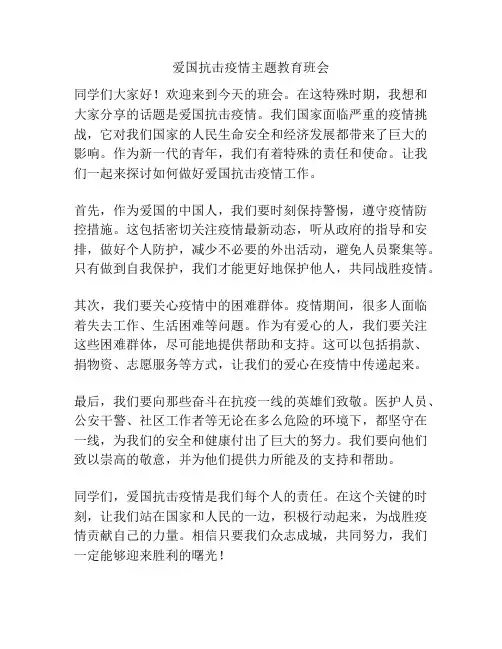 爱国抗击疫情主题教育班会