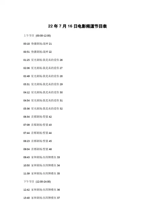 22年7月16日电影频道节目表