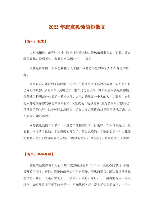 2023年寂寞孤独简短散文