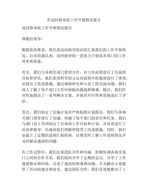 在巡回指导组工作开展情况报告
