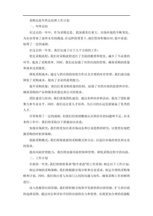 采购总监年终总结和工作计划范文