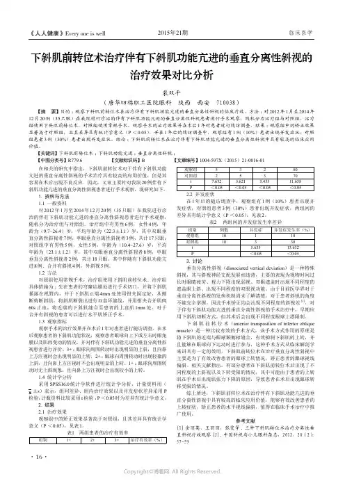 下斜肌前转位术治疗伴有下斜肌功能亢进的垂直分离性斜视的治疗效果对比分析
