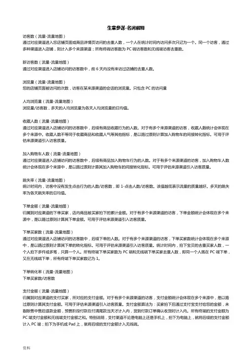生意参谋-名词解释
