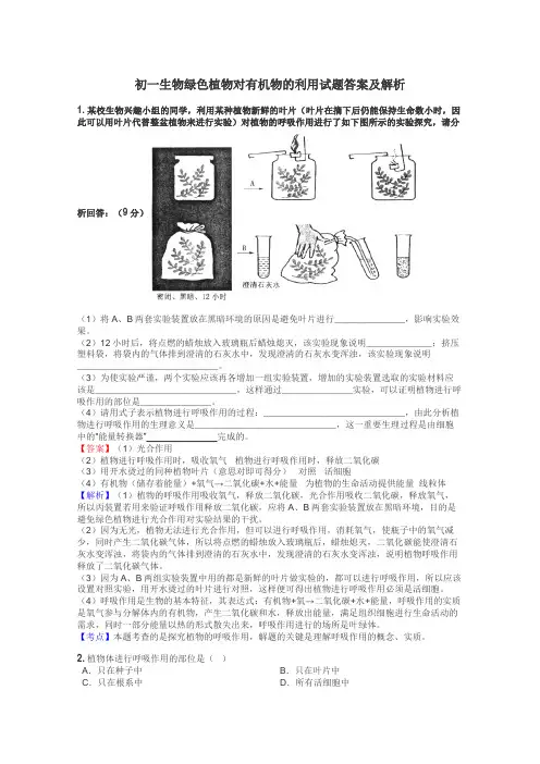 初一生物绿色植物对有机物的利用试题答案及解析
