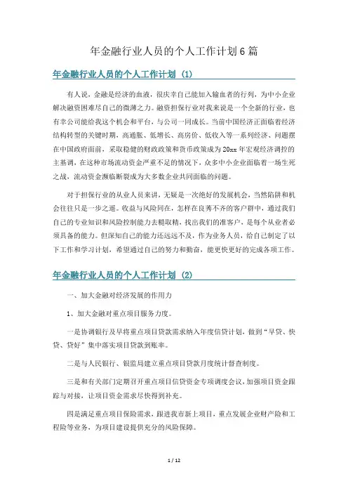 年金融行业人员的个人工作计划6篇