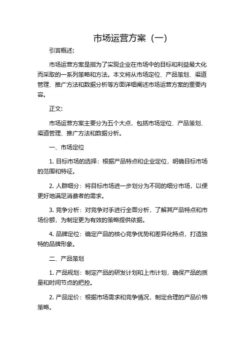 市场运营方案(一)