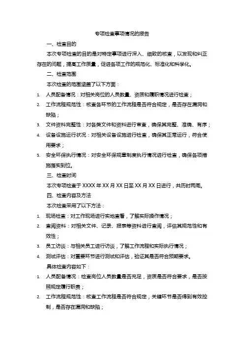 专项检查事项情况的报告