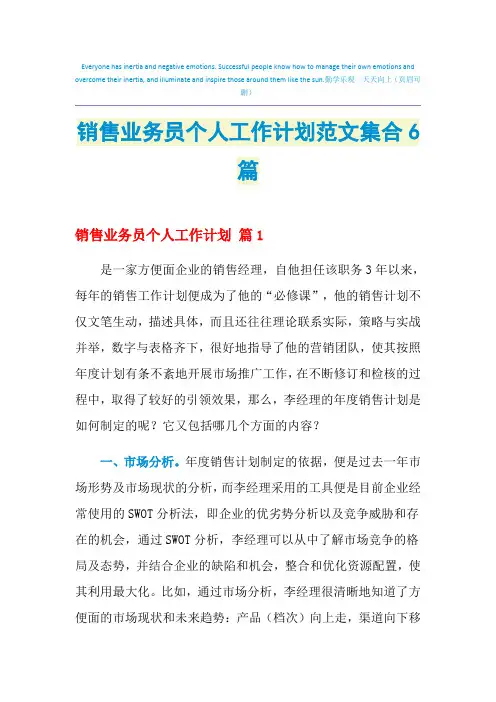 2021年销售业务员个人工作计划范文集合6篇