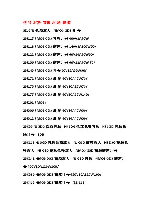 常用场效应管参数大全(1)