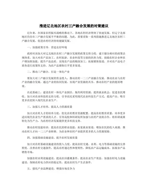 推进辽北地区农村三产融合发展的对策建议