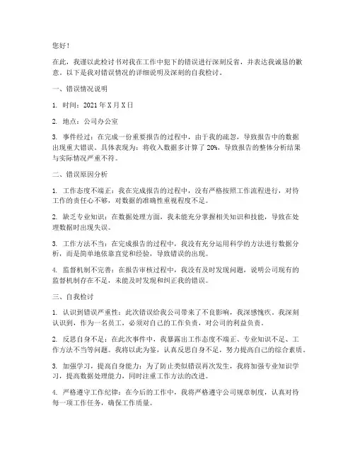 犯错情况说明检讨书范文