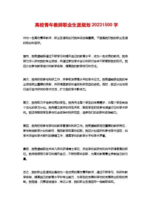 高校青年教师职业生涯规划2023