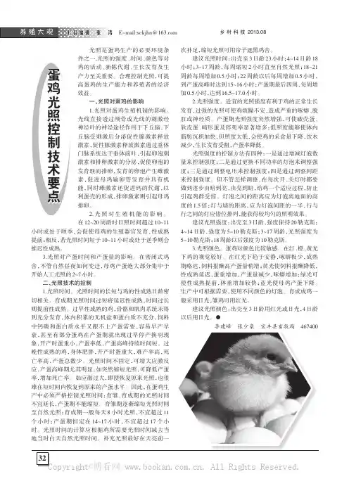 蛋鸡光照控制技术要点