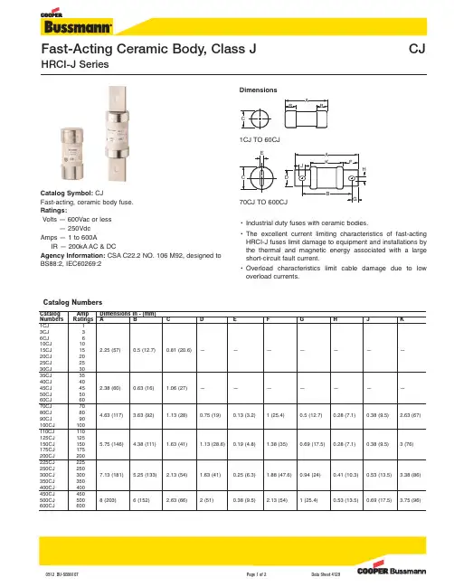 快速作用陶瓷体类JCJSeries熔断器说明说明书