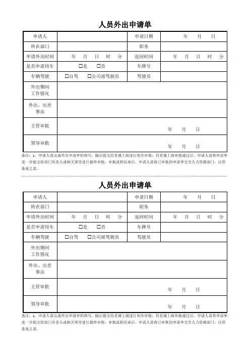 人员出门外出申请单文档(可修改)