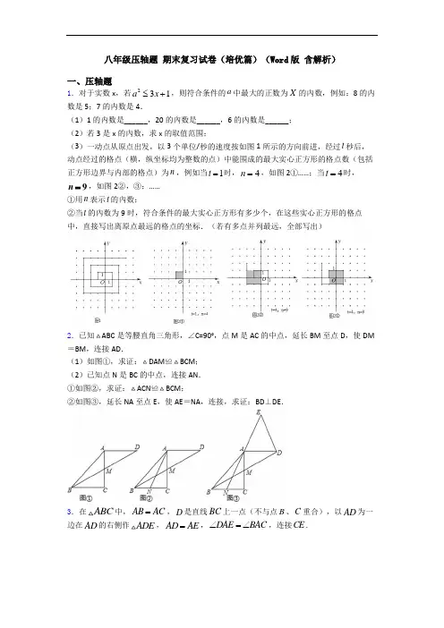 八年级压轴题 期末复习试卷(培优篇)(Word版 含解析)