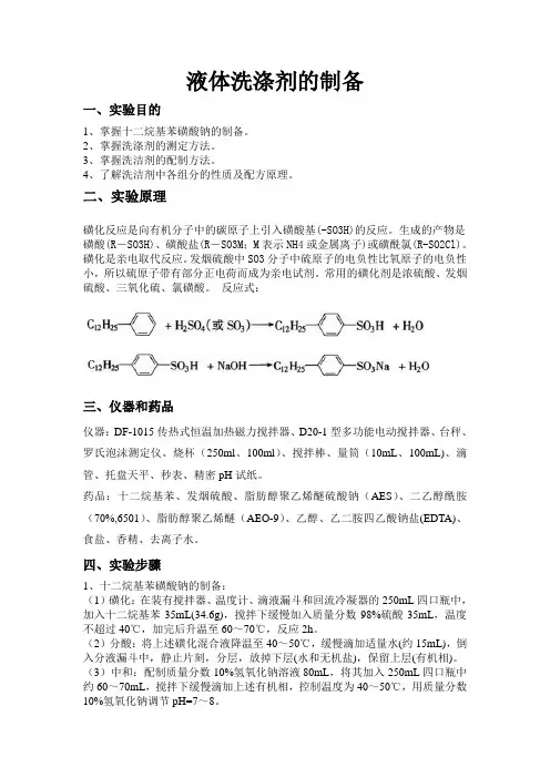 液体洗涤剂的制备和检测