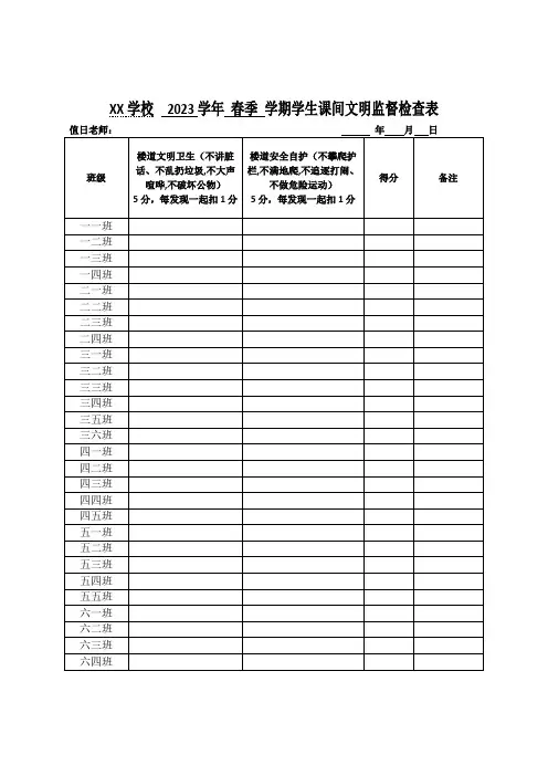 学生课间文明监督检查表