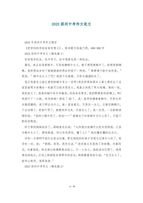 2023深圳中考作文范文