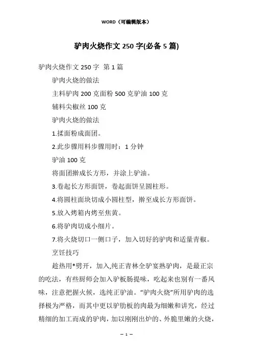 驴肉火烧作文250字(必备5篇)